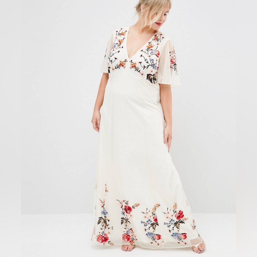 ASOS CURVE SALON Floral Maxi Dress in Embroidered Mesh size 20